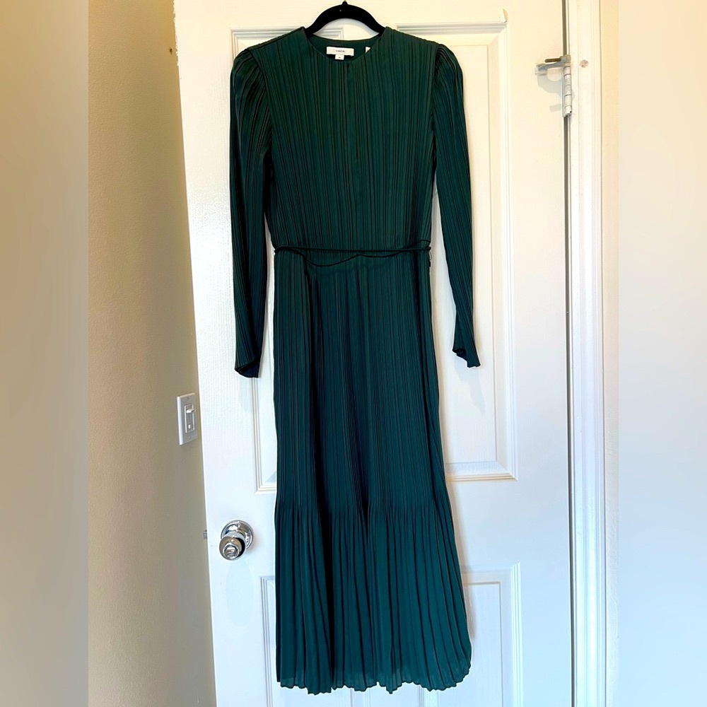 Vince Pleated Satin Long-Sleeve Dress NWT Holiday Ready size:S - Picture 5 of 9